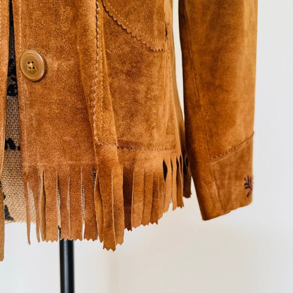 GAP Girls Cow Suede Fringe Embroidered Blazer Jacket KIDS XXL Womens XS Small - Picture 3 of 12